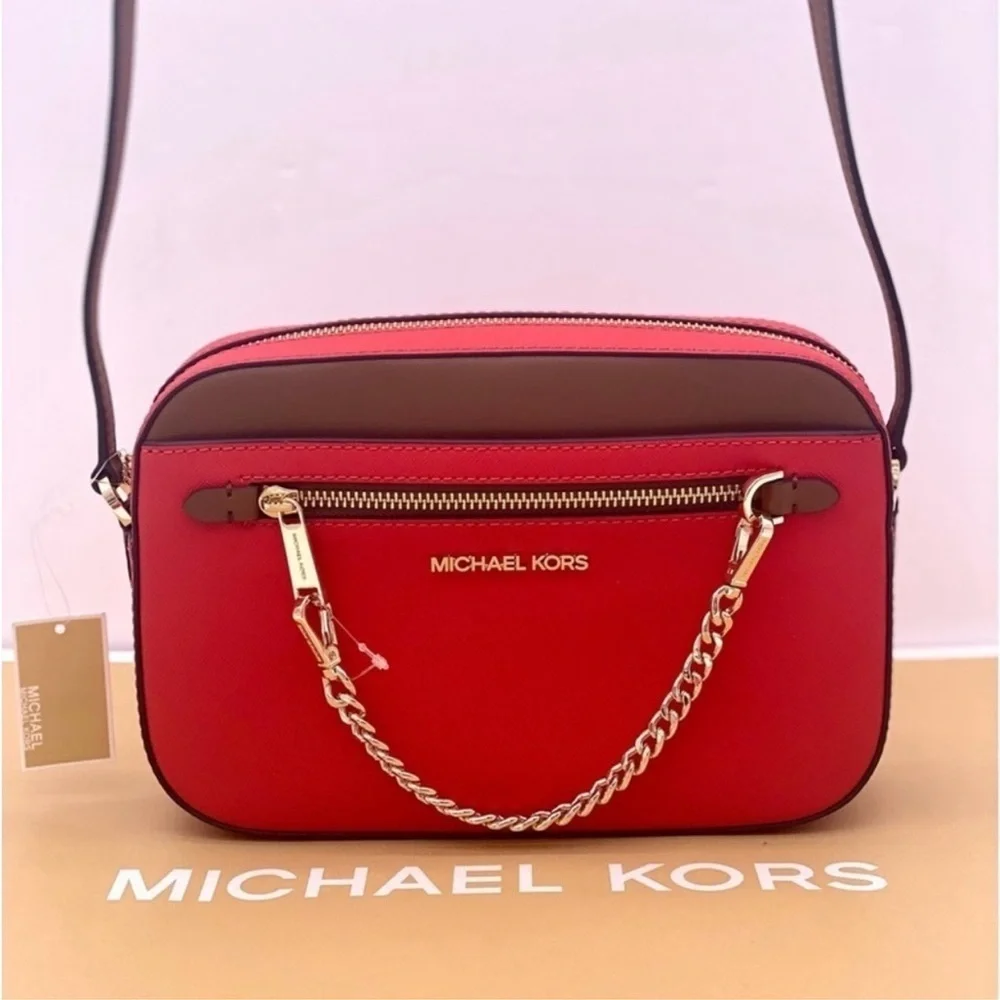 Michael Kors Red and Brown Crossbody Bag
